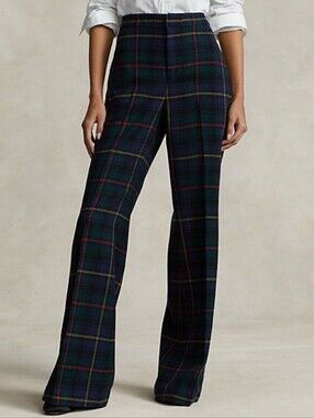 Polo Ralph Lauren Wool Twill Flare Trouser Pants Tartan Plaid Academia Americana